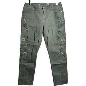 Seven7 Dusty Olive Embroidered Skinny Jeans Ripped In Inseam Womens Size 12